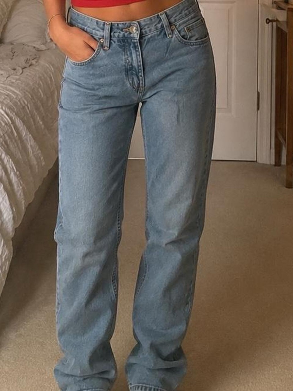 Classic High-Rise Straight Leg Women’s Jeans - Light Blue